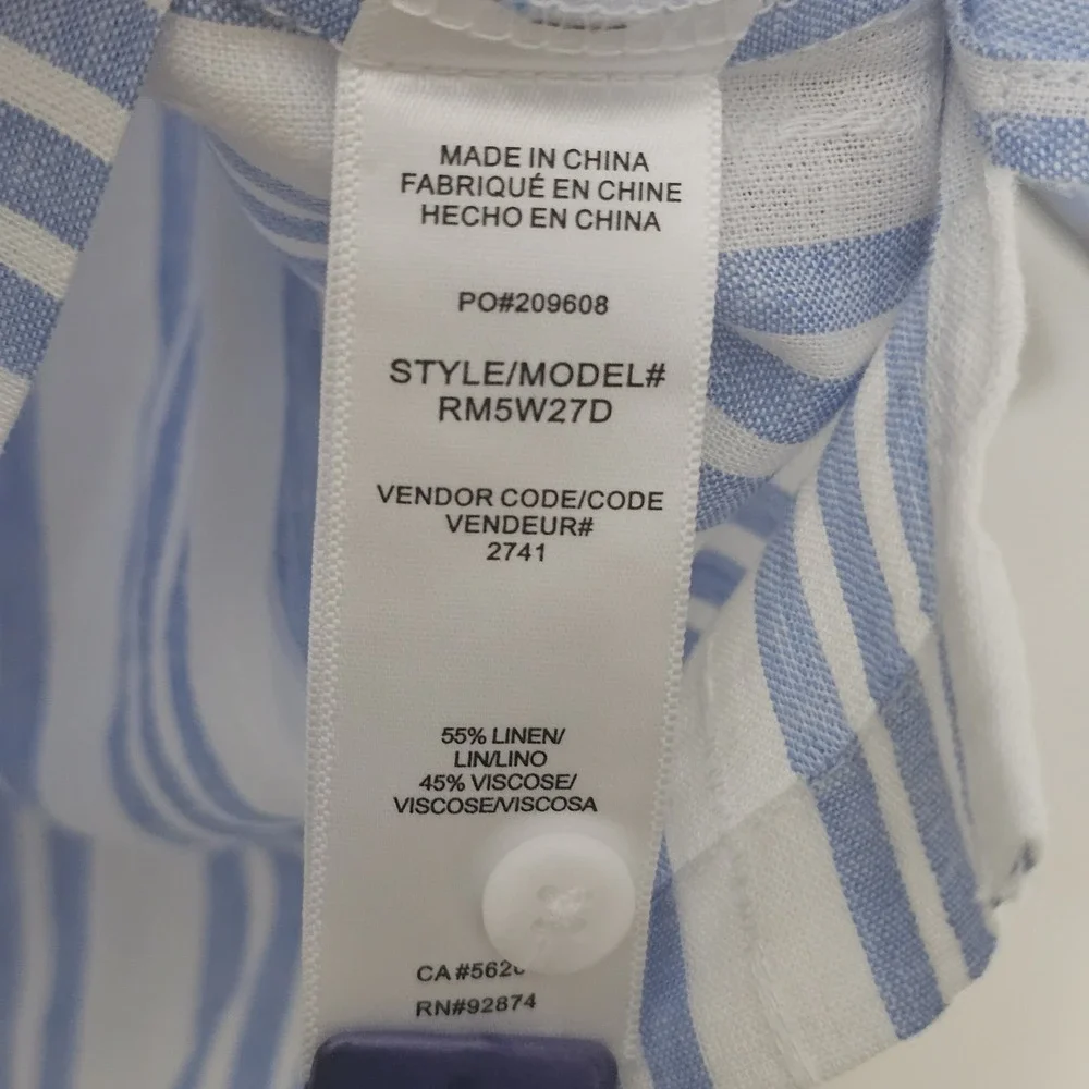 Splendid Women's Top X-Small White Blue Striped 3/4 Sleeves Collar New With Tag‎